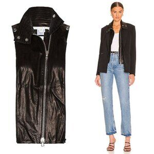 NEW Veronica Beard Leather Funnel Neck Black Moto Dickey